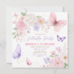 Invitation Fille Papillons Rose Violet 5ème Anniversaire