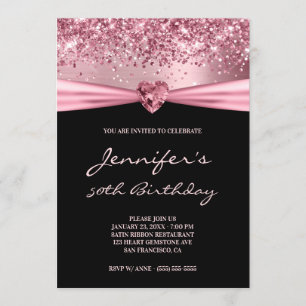 Invitation Fille Parties scintillant rose Foil Gem Coeur 50e