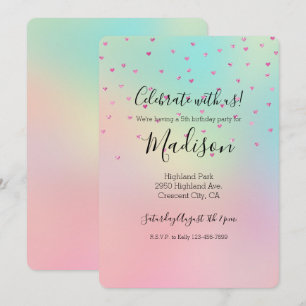 Invitation Fille Parties scintillant rose Glam Coeurs Aqua Ti