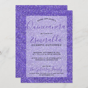 Invitation Fille Parties scintillant violet Quinceanera Anniv
