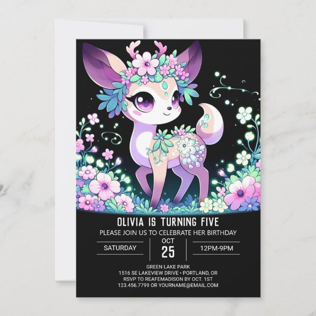 Invitation Fille Pastel Deer Digital Anniversaire (Devant)