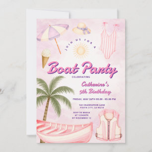 Invitation Fille pastel rose Fête du bateau Thème d'anniversa