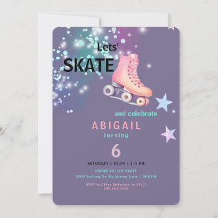 Invitation Fille patin à roulettes Fête d'anniversaire néon v