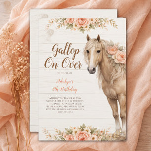 Invitation Fille Peach Floral Cheval 8e Anniversaire