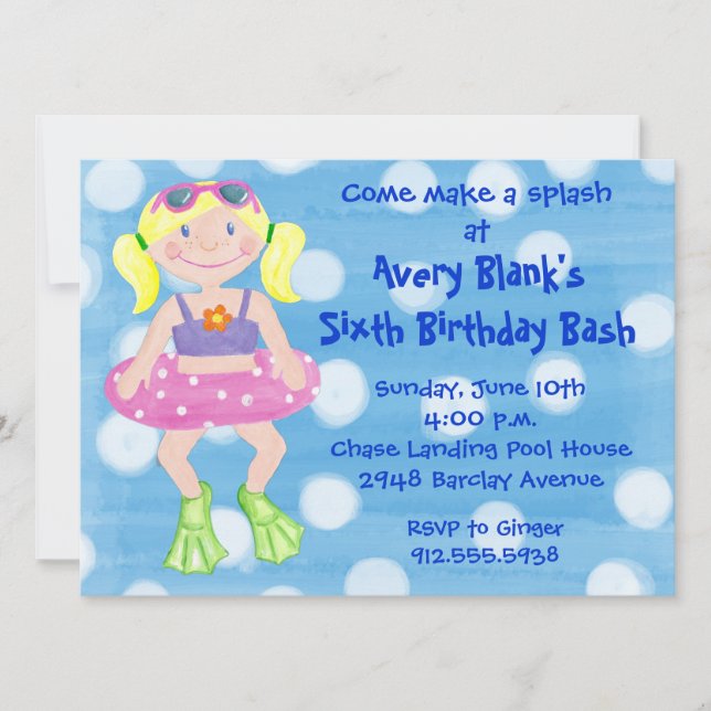 Invitation Fille peinte de blonde de partie de bain (Devant)