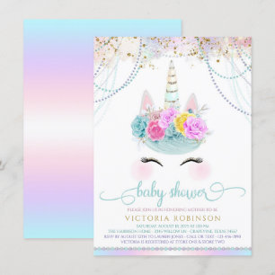 Invitation Fille Perle Licorne Baby Shower Licorne