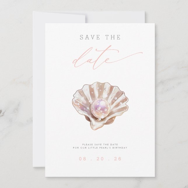 Invitation Fille Perle Rose 1er Anniversaire Enregistrer La D (Devant)