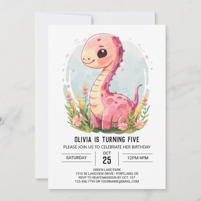 Invitation Fille personnalisée Imprimable Dinosaure Fille Ann (Devant)