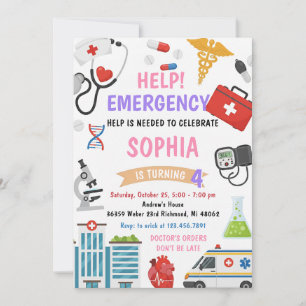 Invitation Fille personnelle infirmière docteur anniversaire 
