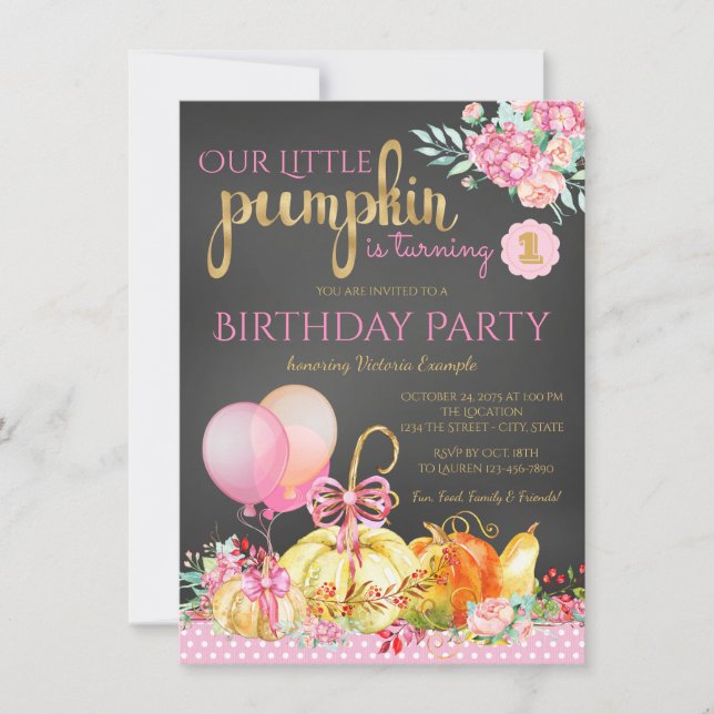 Invitation Fille Petit Citrouille Tableau 1er Anniversaire (Devant)