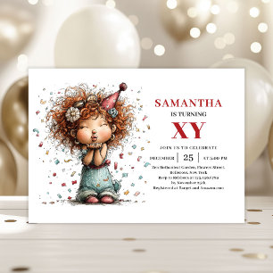 Invitation Fille Petite Mignonne Fantaisiste Anniversaire Col