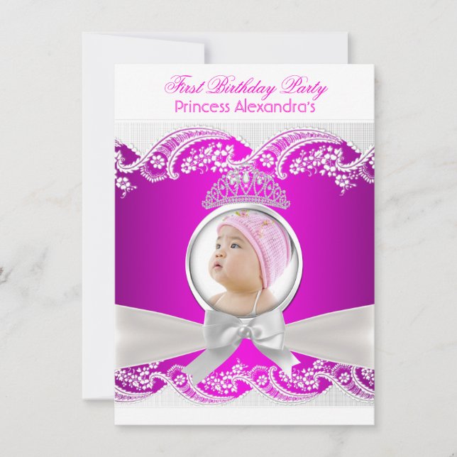 Invitation Fille Petite Princesse Première Fête d'Anniversair (Devant)