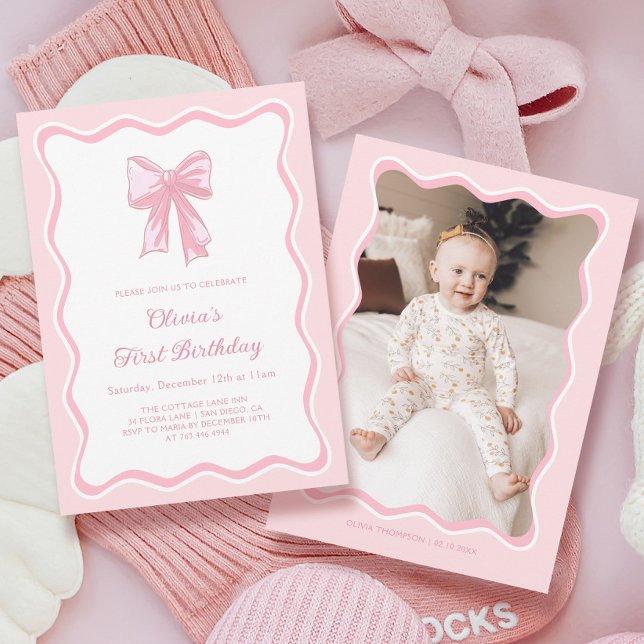 Invitation Fille Photo Arc Rose Fête d'Anniversaire  (Créateur téléchargé)