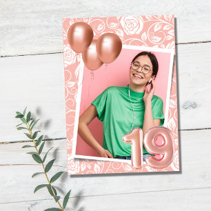 Invitation Fille Photo rose 19e fête d'anniversaire