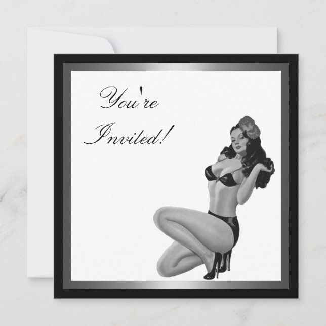 Invitation Fille pin-up de style argent noir et blanc 20 (Devant)