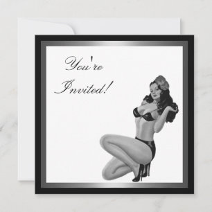Invitation Fille pin-up de style argent noir et blanc 20