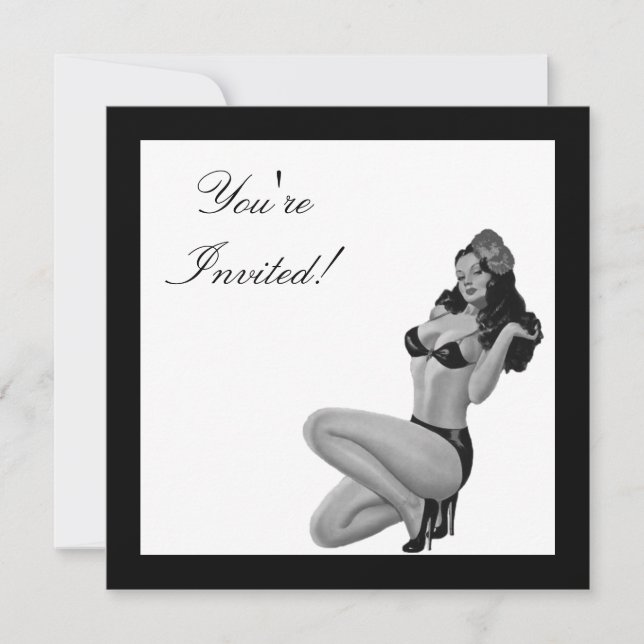Invitation Fille Pin-Up de Style Noir & Blanc 20 (Devant)