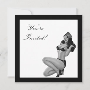 Invitation Fille Pin-Up de Style Noir & Blanc 20
