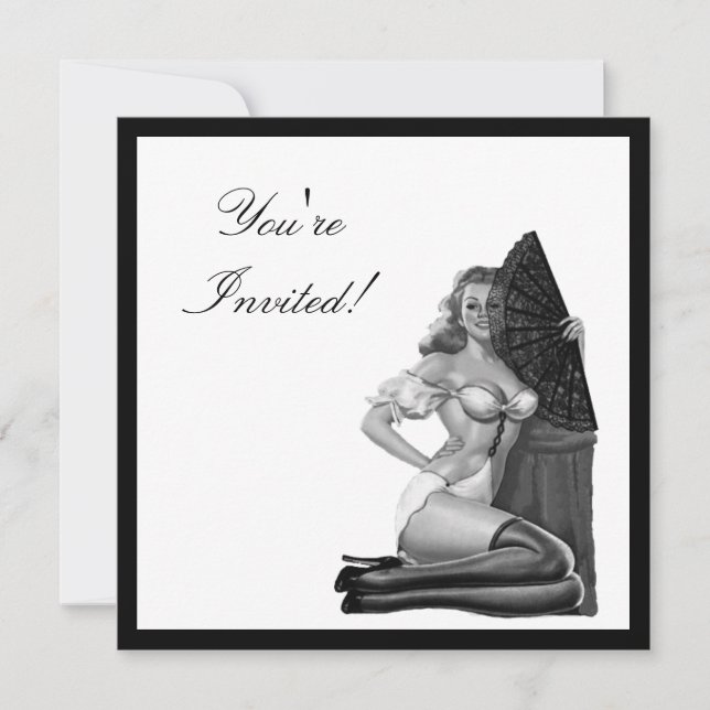 Invitation Fille Pin-Up de Style Noir & Blanc 21 (Devant)