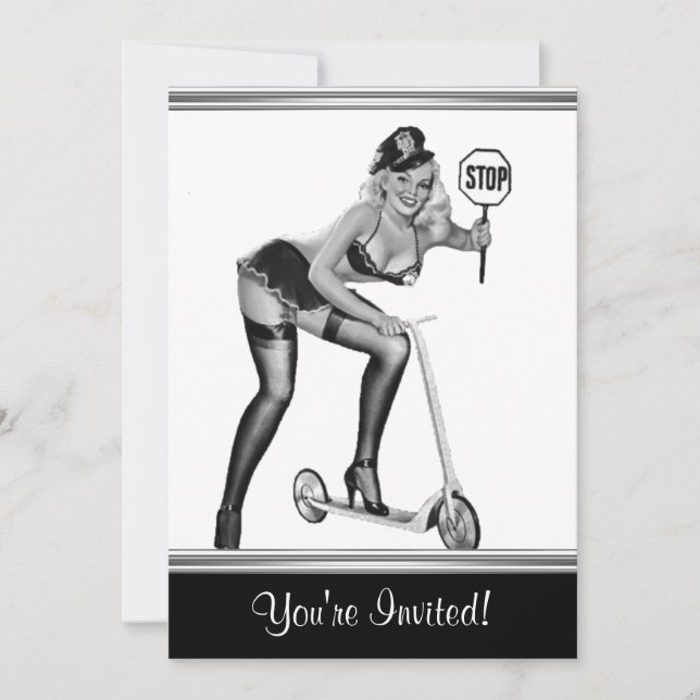 Invitation Fille pin-up de style noir et blanc 1 (Devant)