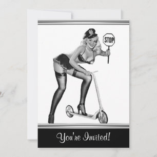Invitation Fille pin-up de style noir et blanc 1