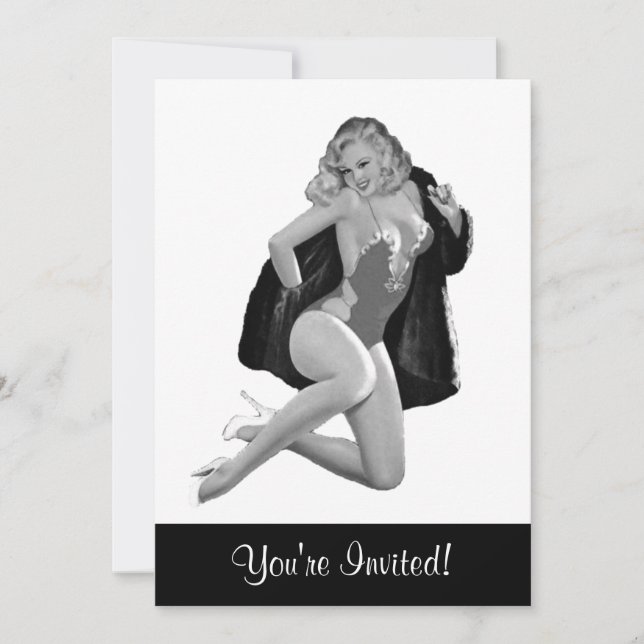 Invitation Fille pin-up de style noir et blanc 12 (Devant)