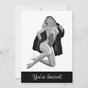 Invitation Fille pin-up de style noir et blanc 12