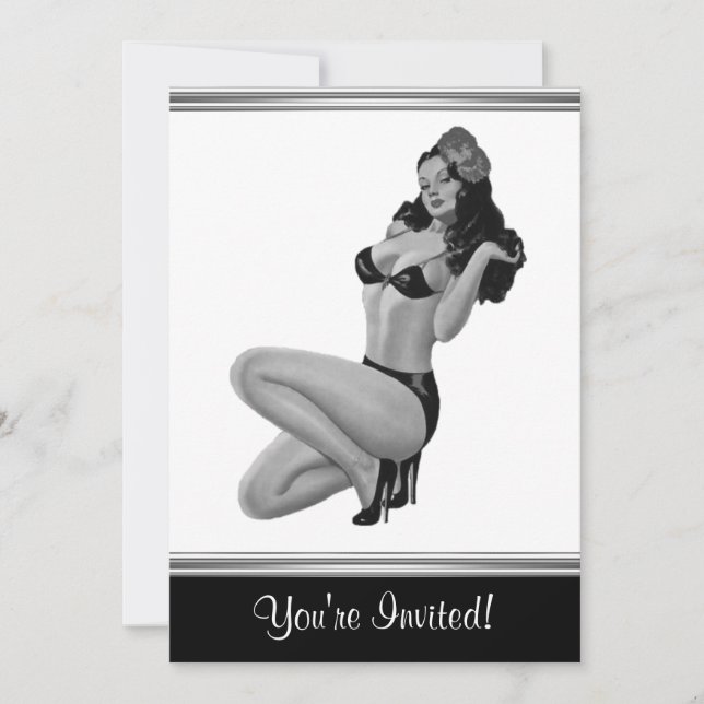 Invitation Fille pin-up de style noir et blanc 20 (Devant)