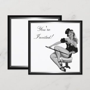 Invitation Fille Pin-Up de style noir et blanc argenté 5