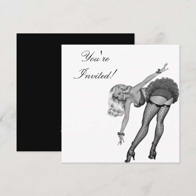 Invitation Fille Pin-Up Style Noir & Blanc 19 (Devant / Derrière)