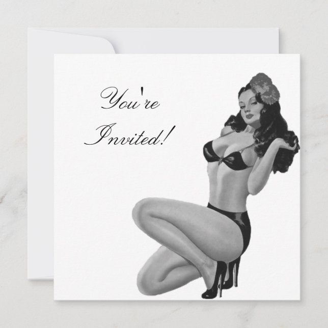 Invitation Fille Pin-Up Style Noir & Blanc 20 (Devant)