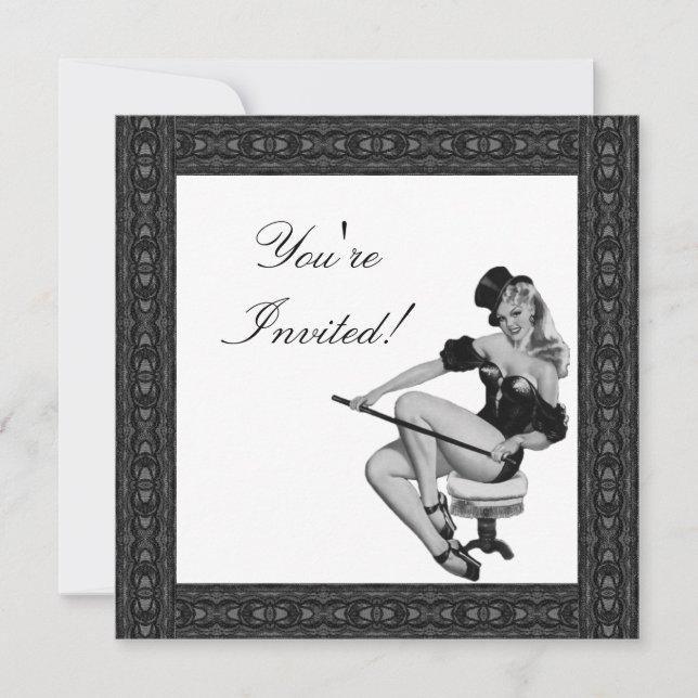 Invitation Fille Pin-Up Style Noir & Blanc 5 (Devant)