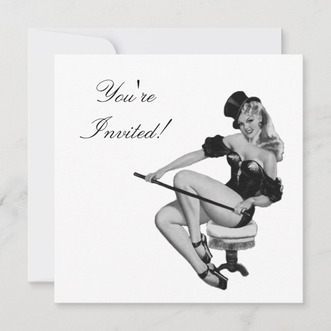 Invitation Fille Pin-Up Style Noir & Blanc 5 (Devant)