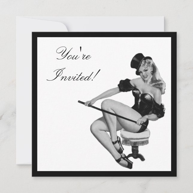 Invitation Fille Pin-Up Style Noir & Blanc 5 (Devant)