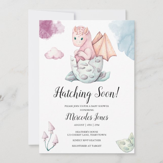 Invitation Fille Pink Hatching Dragon Hatching Bientôt Invita (Devant)