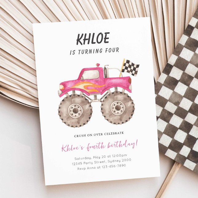 Invitation Fille Pink Monster Truck Bash N'importe quel âge A (Créateur téléchargé)