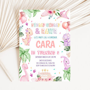 Invitation Fille Pink Safari Dinosaur fête d'anniversaire