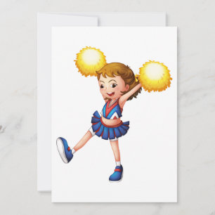 Invitation Fille Pom-Poms Dorés de Cheerleader Heureuse