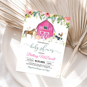 Invitation Fille pour Baby Shower Animaux de Ferme