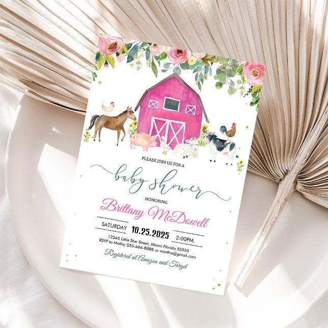 Invitation Fille pour Baby Shower Animaux de Ferme (Créateur téléchargé)