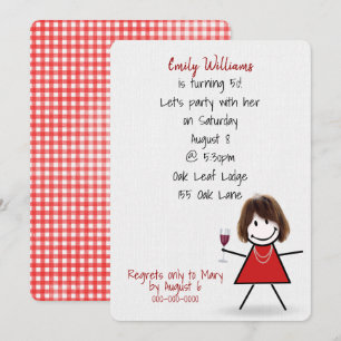 Invitation Fille pour fête d'anniversaire 50 ans avec du vin