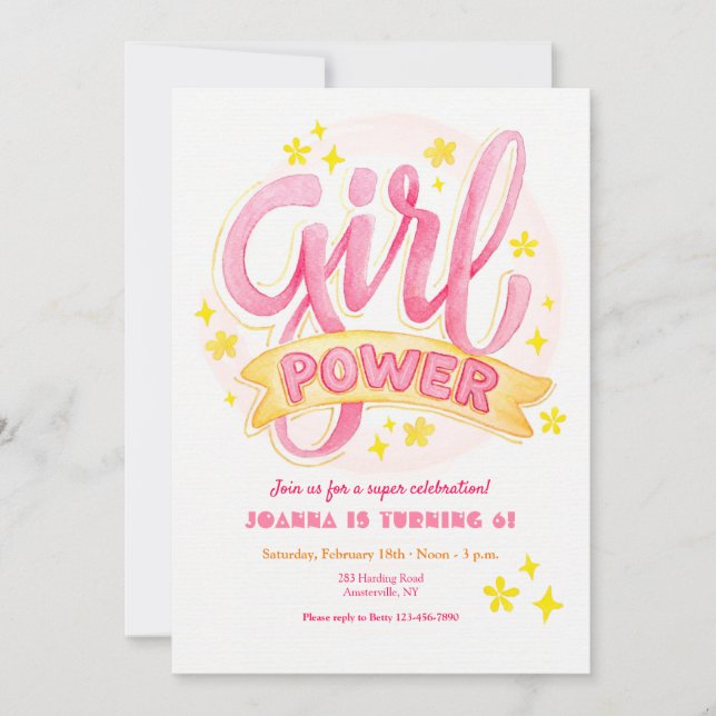 Invitation Fille Power fête d'anniversaire (Devant)