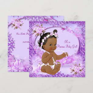 Invitation Fille Précieuse Baby Shower Floral Ethnique Violet