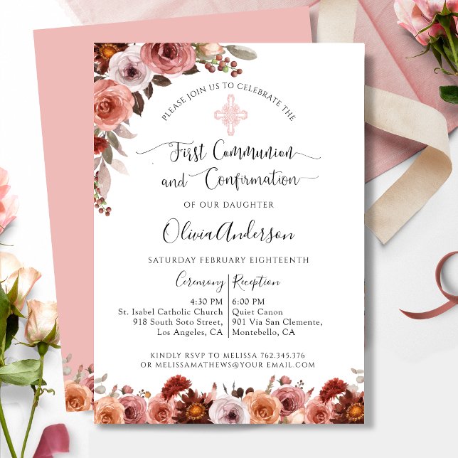 Invitation Fille Première Communion et Confirmation Rose Pâle (Créateur téléchargé)