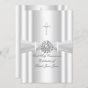 Invitation Fille première sainte communion Argent blanc