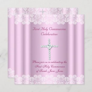 Invitation Fille Première Sainte Communion Dentelle Blanche C