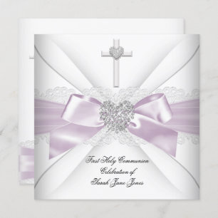 Invitation Fille première sainte communion Lilac Coeur d'arge