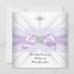 Invitation Fille première sainte communion Lilac dentelle Coe