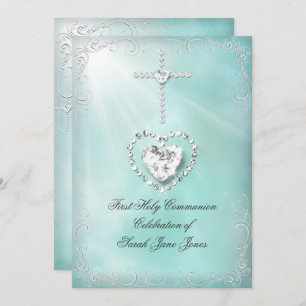 Invitation Fille Première Sainte Communion Turquoise Bleu Cél