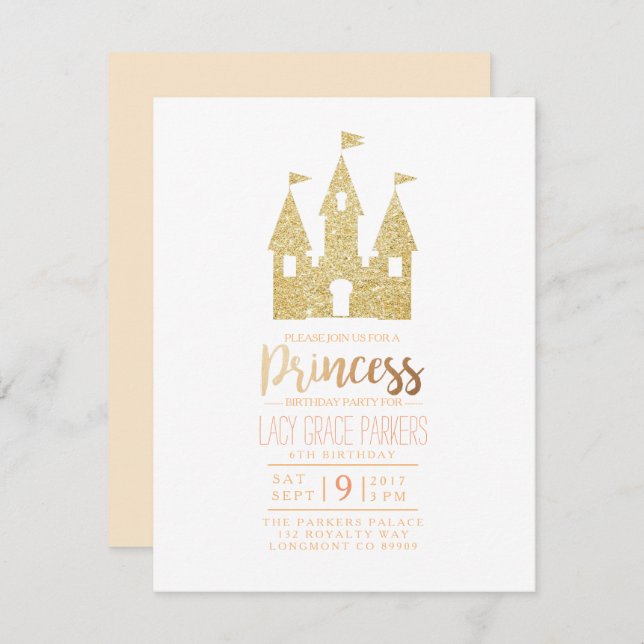 Invitation Fille princesse Anniversaire | Parti à thème (Devant / Derrière)
